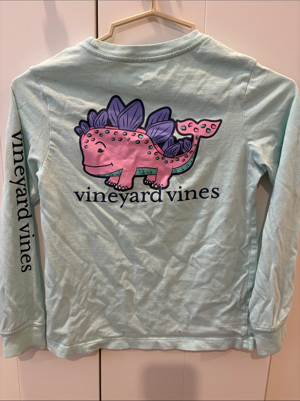 Vineyard Vines Kids Long-Sleeve Tee in Light Aqua with Pocket Graphic